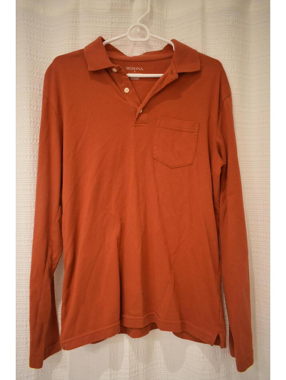 Merona Long Sleeve Polo Shirt Size S Rust Orange